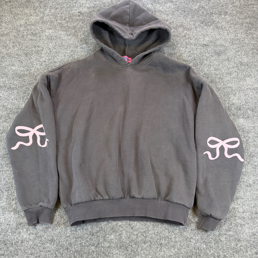 Edikted Pink Bow Sleeve Hoodie Charcoal Grey Size Small Coquette Balletcore